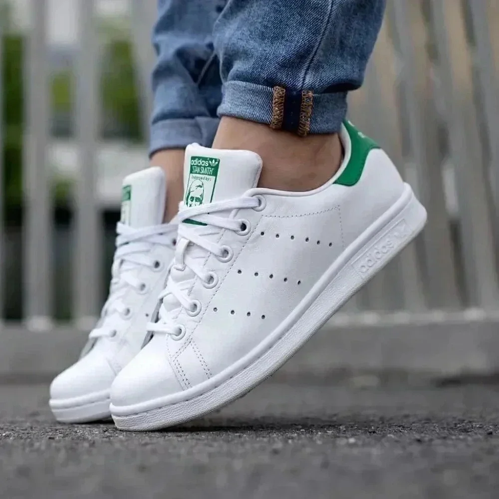 Womens Adidas Classic Stan Smith White Green Leather w/ Custom Laces Sz.7 - Picture 7 of 7